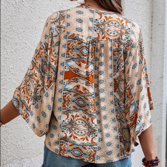 Boho paisley Print Batwing Top Blouse - Picture 2 of 7